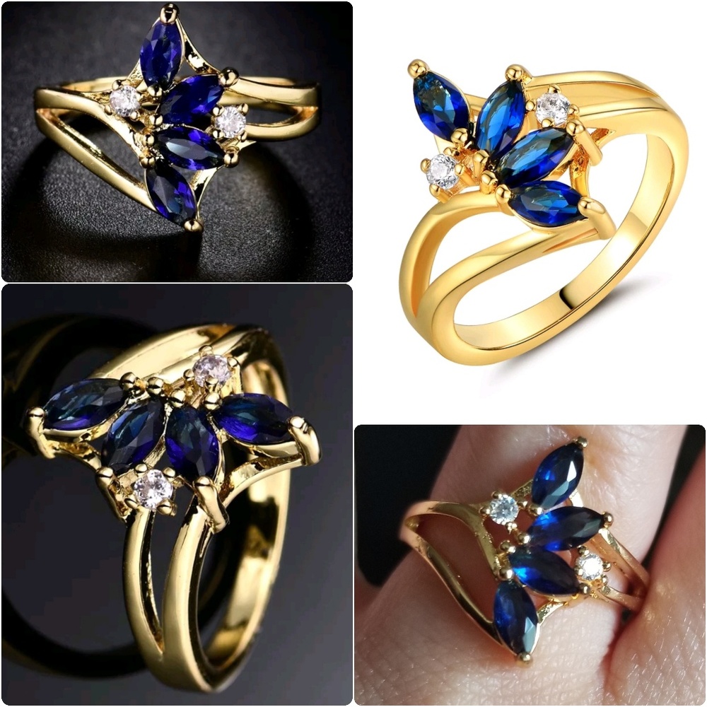 24K Gold Filled Blue Sapphire Four-Stones